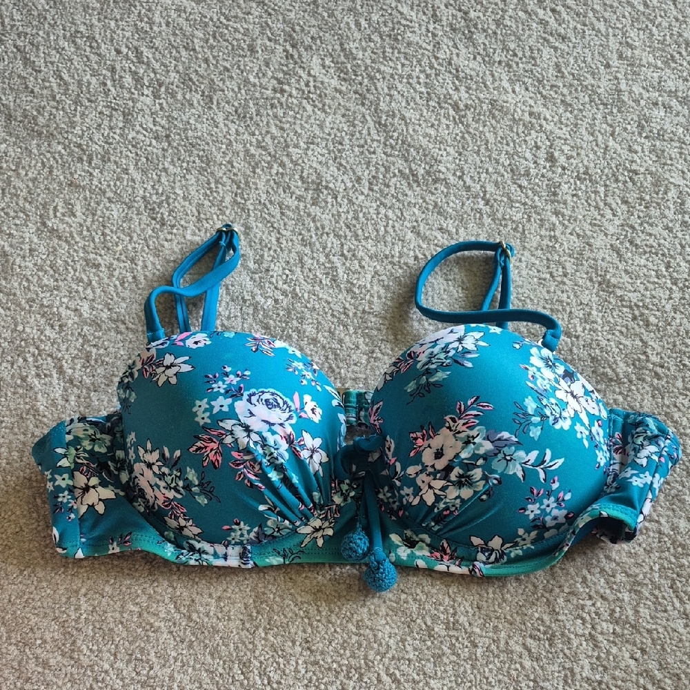 Floral Teal Bikini Top